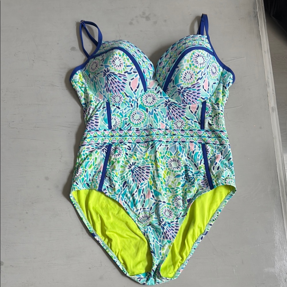 Lilly Pulitzer Blue and Green One Piece Swimsuit with Structured Bust